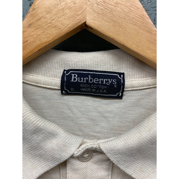 Burberrys Men’s S Beige Cotton Polo‎ Shirt Crest Logo Short Sleeve Vintage USA - Picture 5 of 8